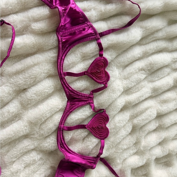 Fleur du Mal Satin Heart Bra Set in Purple - Picture 2 of 6